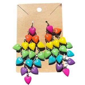 Heart Earrings in Rainbow Colors Made of Metal - Vintage